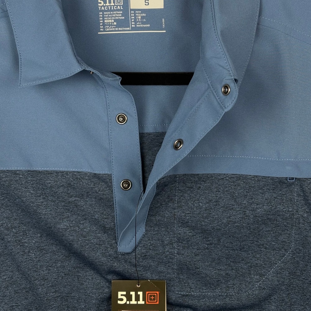 5.11 Tactical Men Sm. Rapid S/S Polo Atlas Blue Enduro-Flex Shirt Gorpcore NWT - Picture 9 of 13
